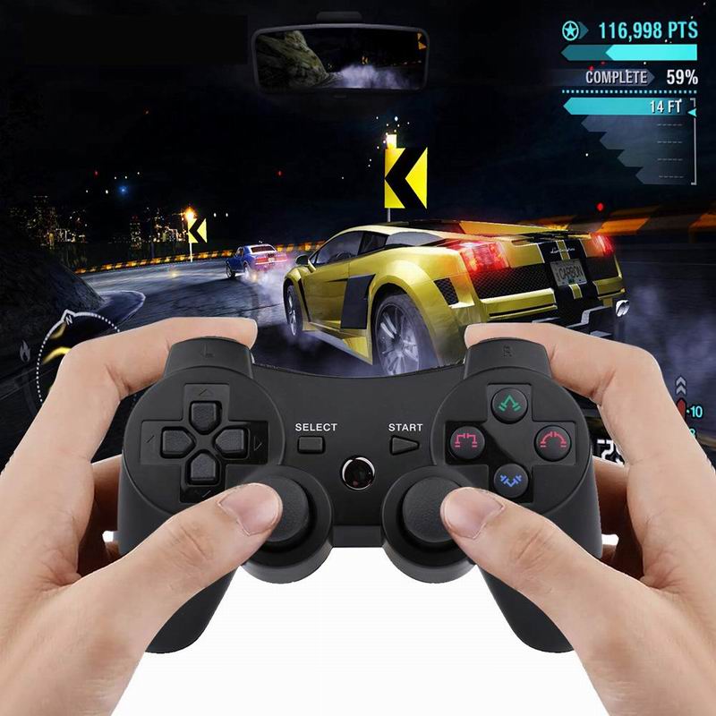 Lioeo PS3 Controller Wireless Double Shock Gamepad for Playstation 3 Remote, Sixaxis Wireless PS3 Controller with Charging Cable - Black