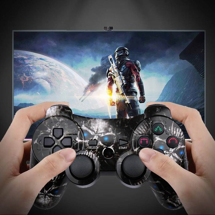 Lioeo PS3 Controller Wireless Double Shock Gamepad for Playstation 3 Remotes, Sixaxis Wireless PS3 Controller with Charging Cable - Skull