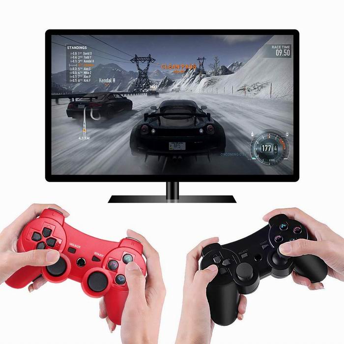 Lioeo PS3 Controller Wireless 2 Pack Double Shock Gamepad for Playstation 3 Remote, Sixaxis Wireless PS3 Controller with Charging Cable (Red + Black)